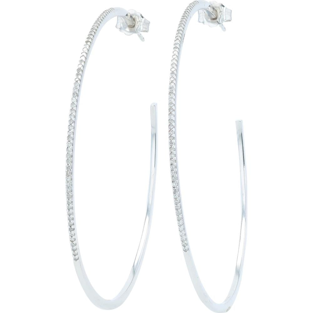 10K White Gold Diamond Hoops with Prong-Set Diamonds - 0.33 Carats Total Diamond Weight