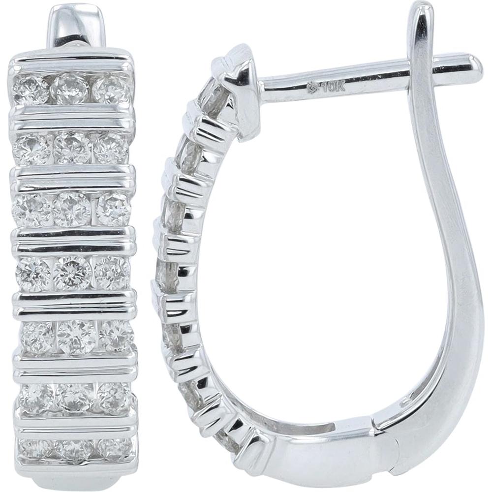 10K White Gold Diamond Huggie Hoops - 1/2 Carat Total Diamond Weight