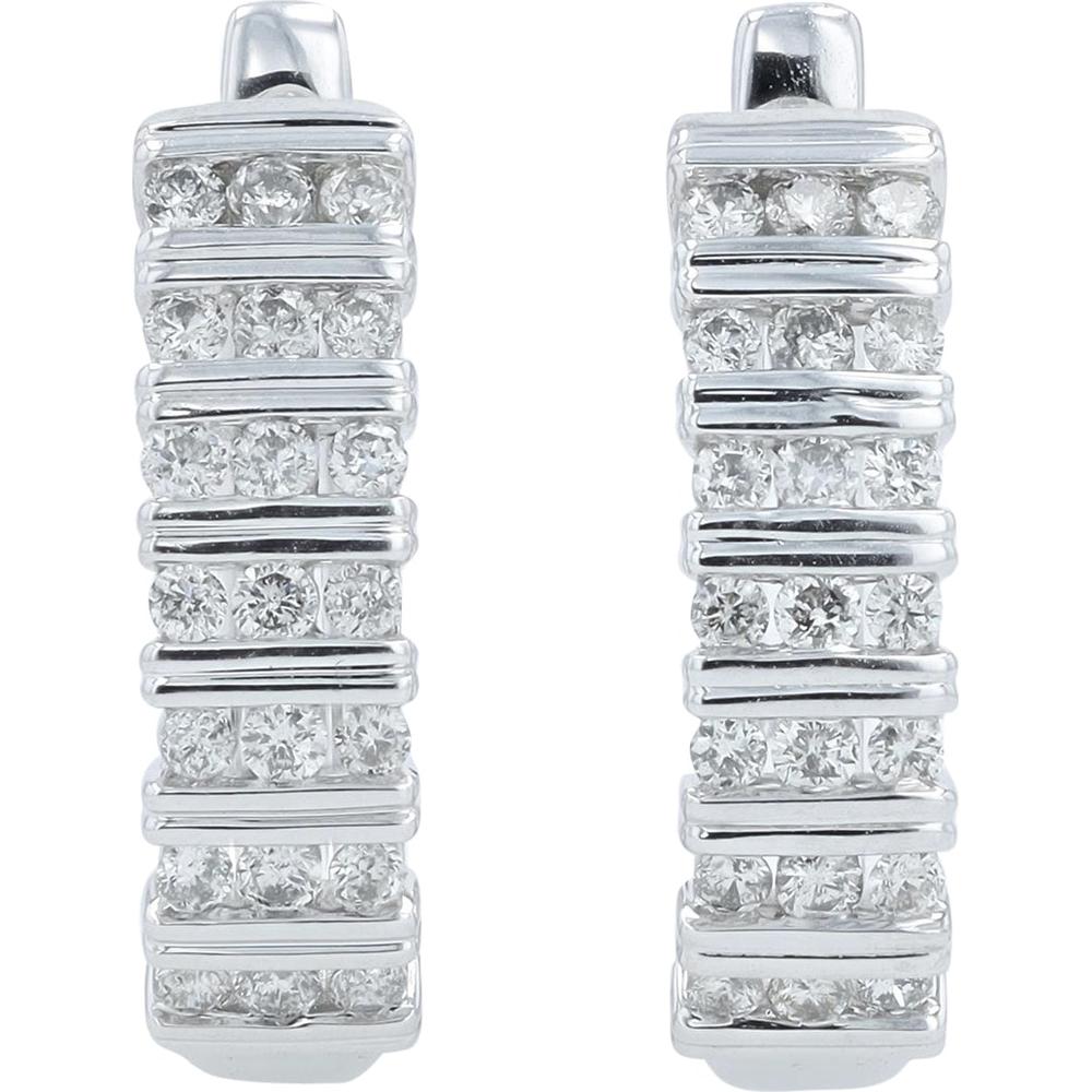 10K White Gold Diamond Huggie Hoops - 1/2 Carat Total Diamond Weight