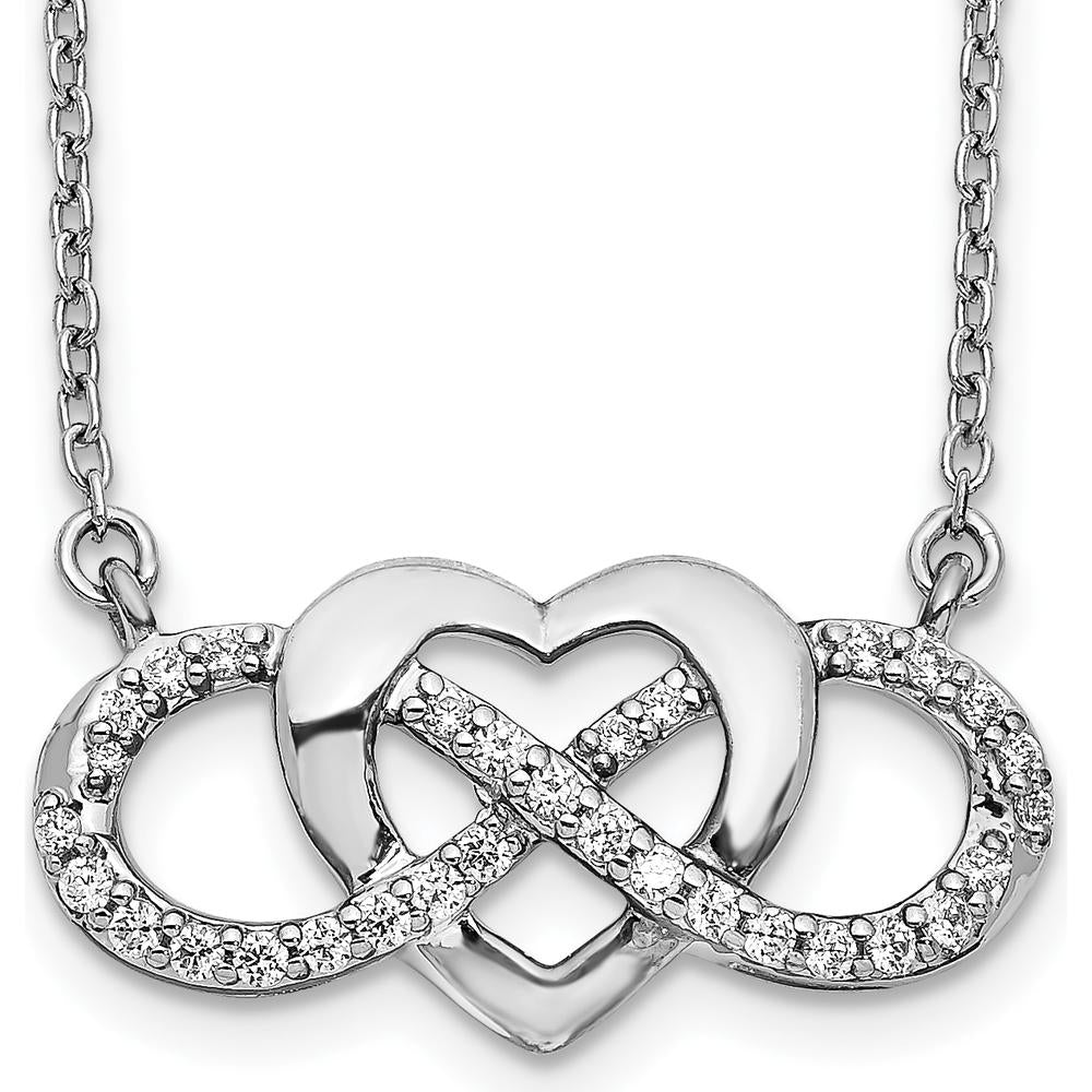 10K White Gold Diamond Infinity Heart Pendant Necklace - 0.25 Carat Total Diamond Weight by Oro Pregiato