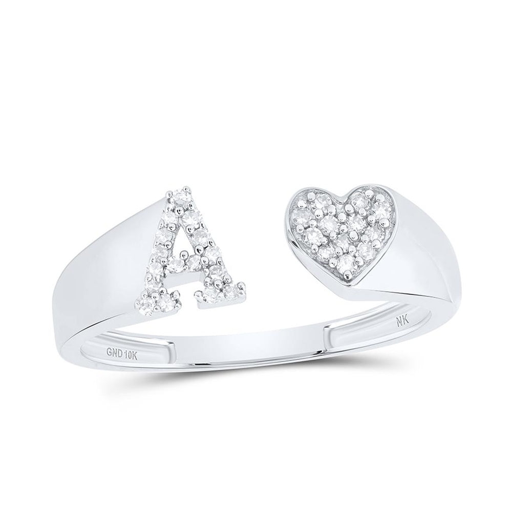 10K White Gold Diamond Initial A Ring - 1/10 Carat Total Diamond Weight