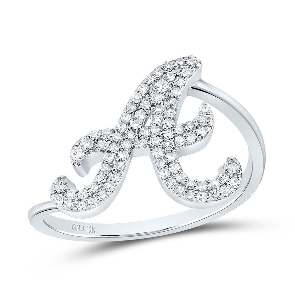 10K White Gold Diamond Initial A Ring - 1/4 Carat Total Diamond Weight