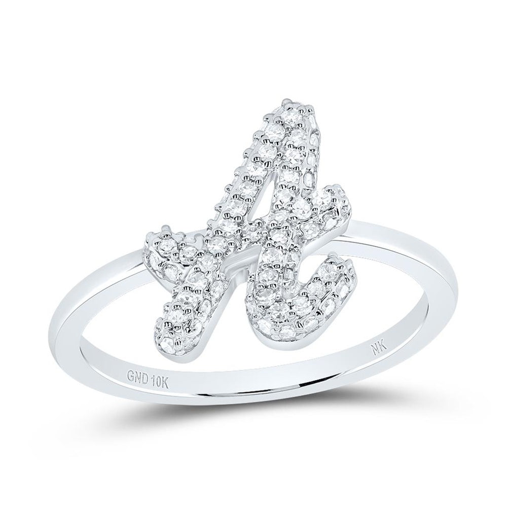 10K White Gold Diamond Initial A Ring - 1/4 Carat Total Diamond Weight