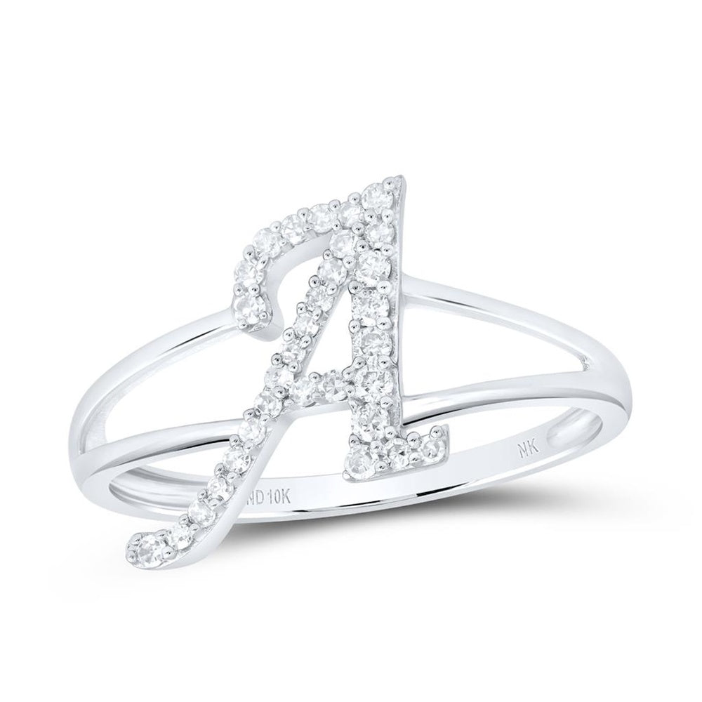 10K White Gold Diamond Initial A Ring - 1/5 Carat Total Diamond Weight