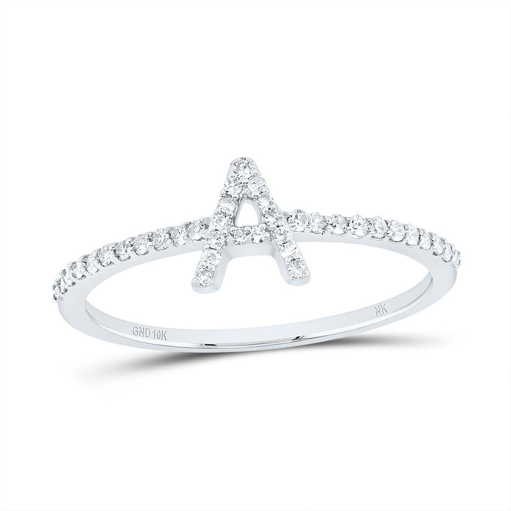 10K White Gold Diamond Initial A Ring - 1/7 Carat Total Diamond Weight