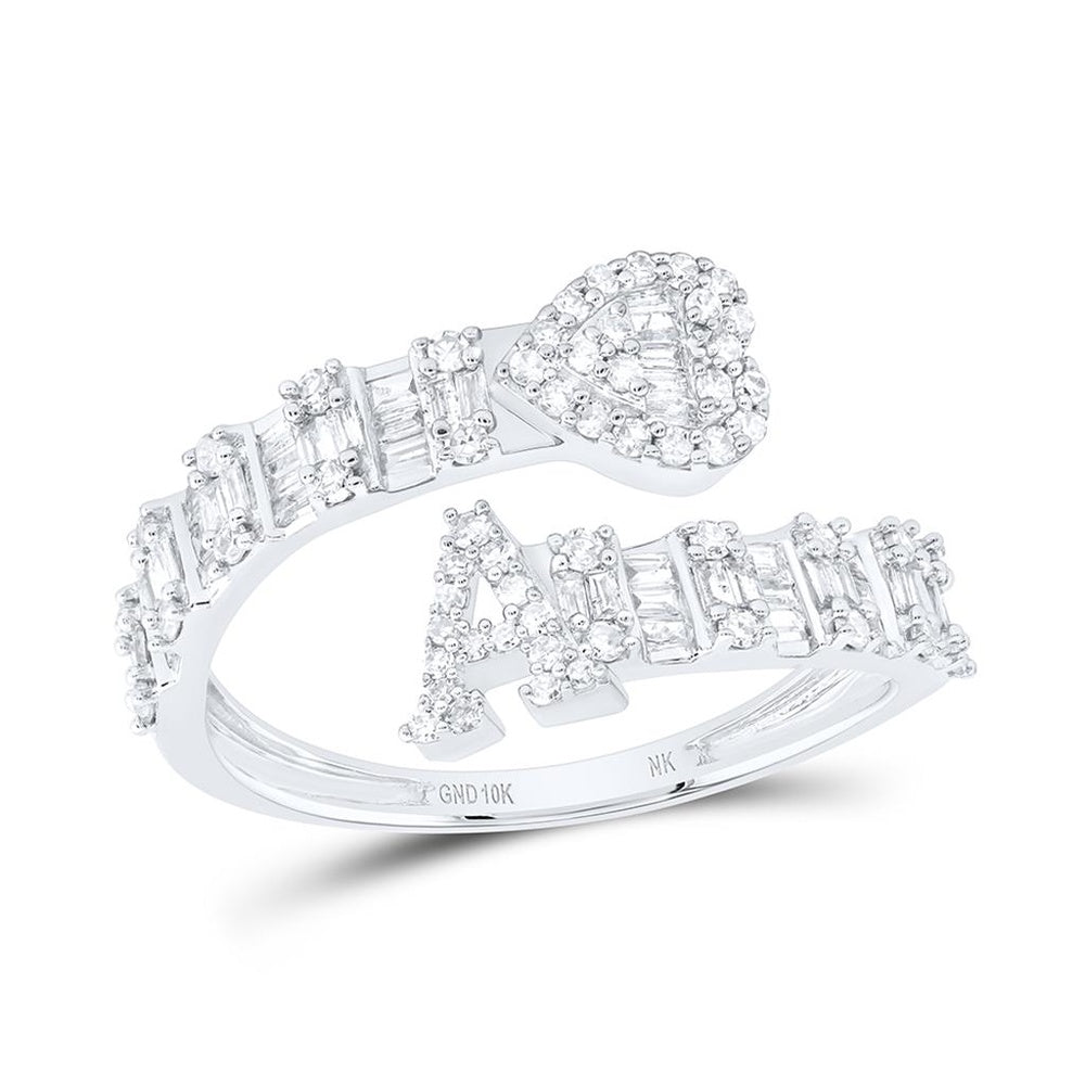 10K White Gold Diamond Initial A Ring - 5/8 Carat Total Diamond Weight