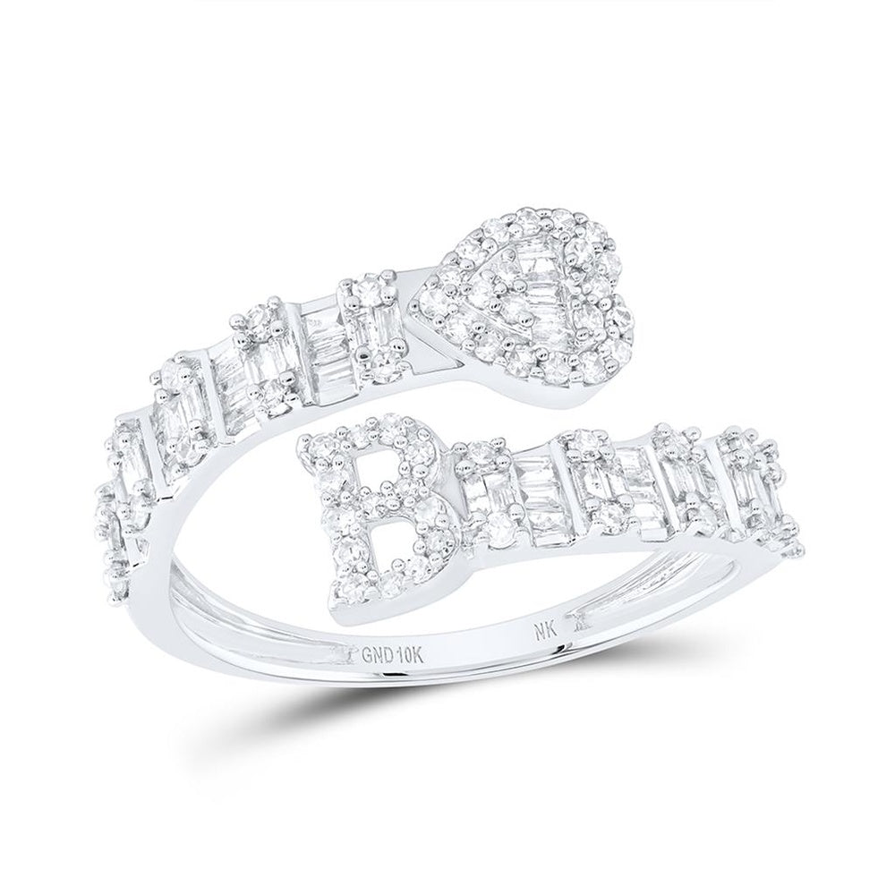 10K White Gold Diamond Initial B Ring - 1/2 Carat Total Diamond Weight