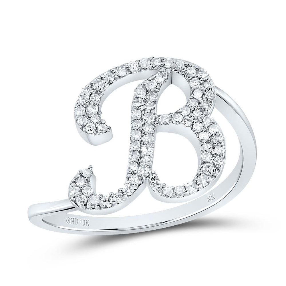 10K White Gold Diamond Initial B Ring - 1/4 Carat Total Diamond Weight