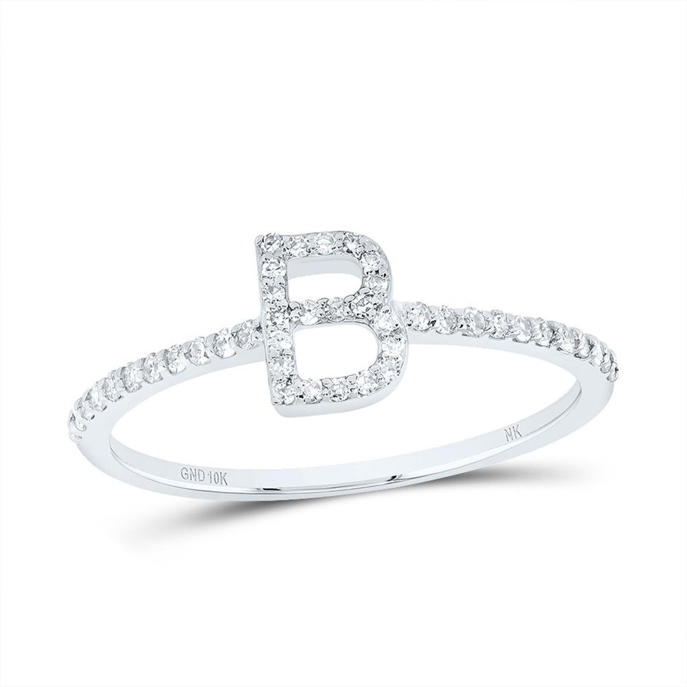 10K White Gold Diamond Initial B Ring - 1/7 Carat Total Diamond Weight
