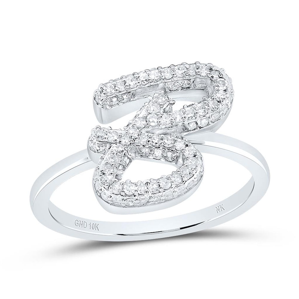10K White Gold Diamond Initial B Ring - 3/8 Carat Total Diamond Weight
