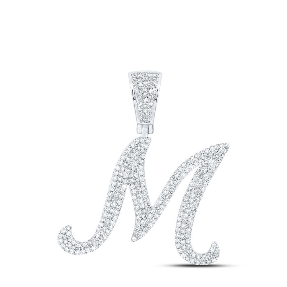 10K White Gold Diamond Initial C Pendant - 1 and 1/5 Carat Total Diamond Weight