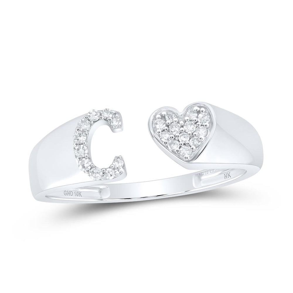 10K White Gold Diamond Initial C Ring - 1/10 Carat Total Diamond Weight