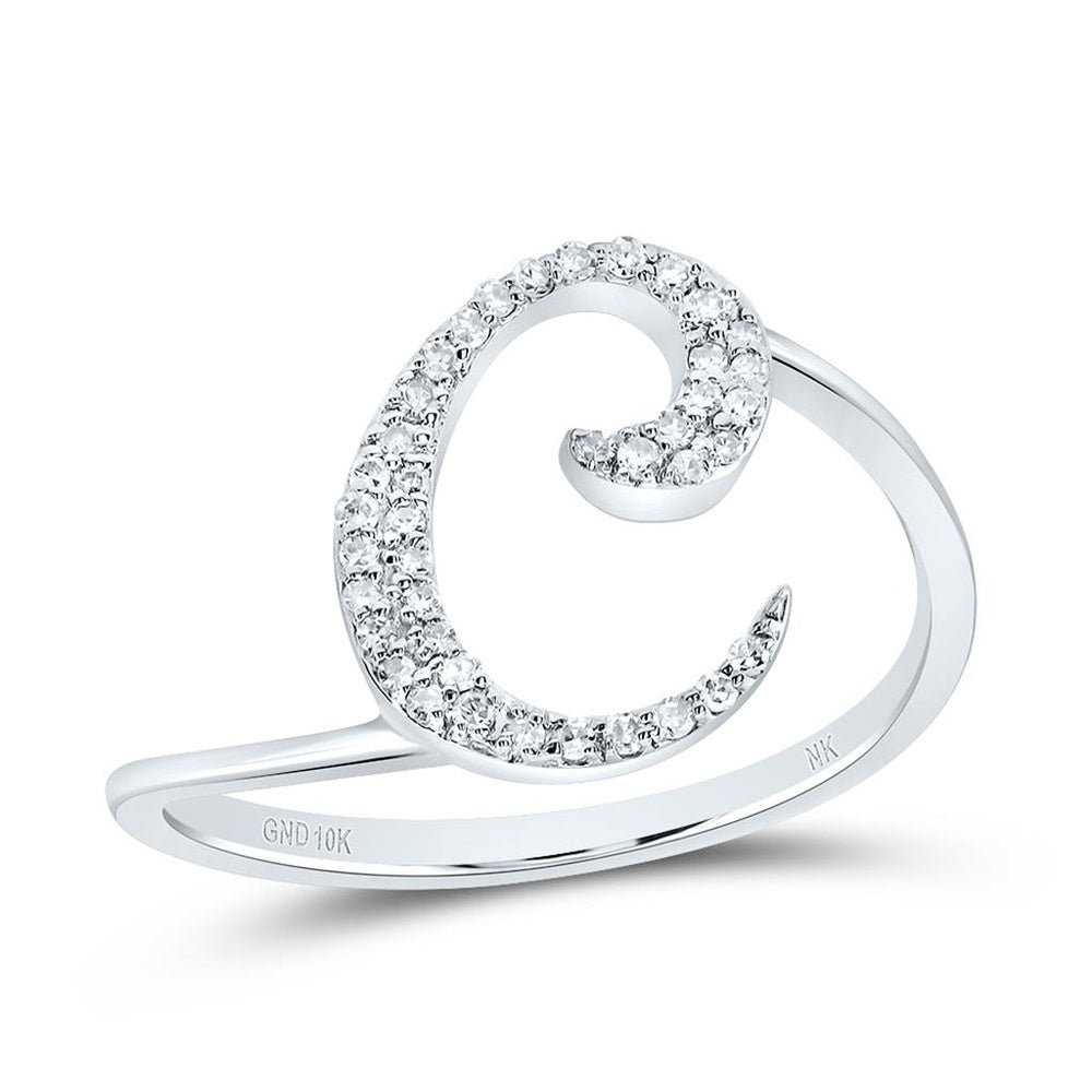 10K White Gold Diamond Initial C Ring - 1/8 Carat Total Diamond Weight
