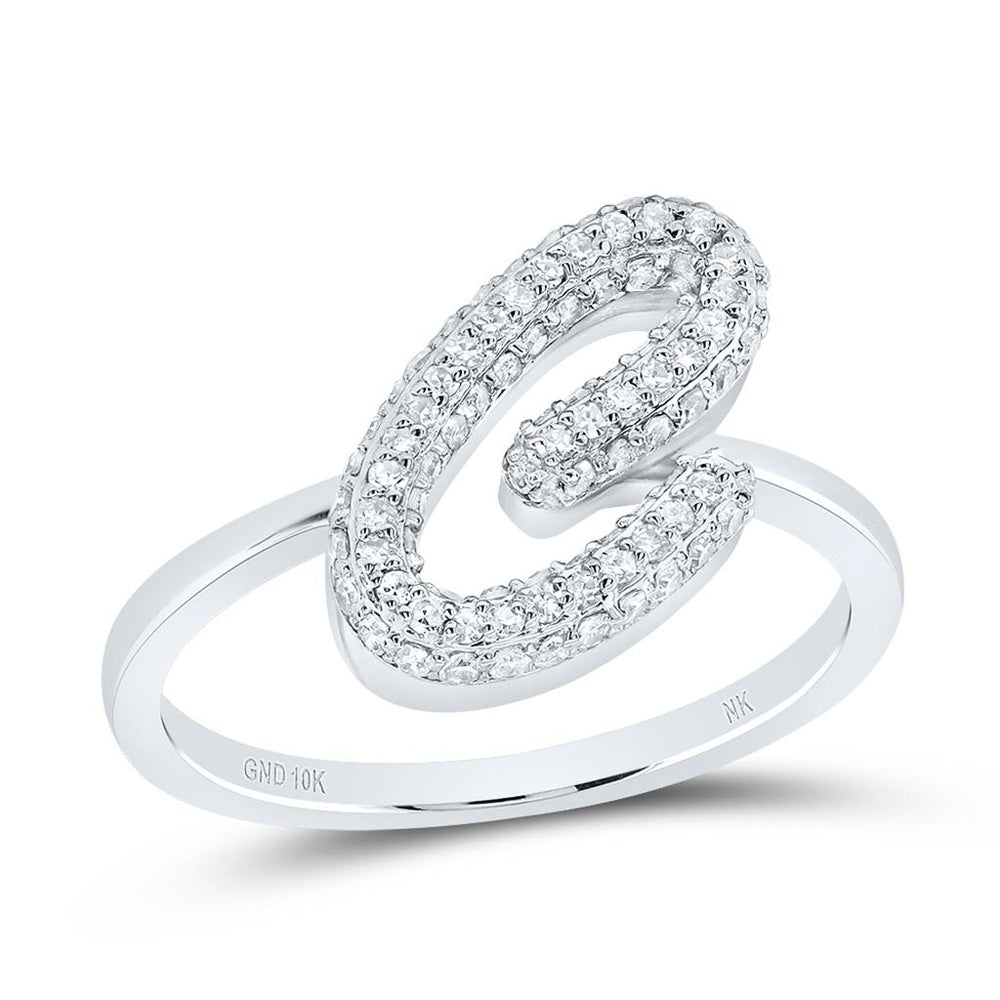 10K White Gold Diamond Initial C Ring - 3/8 Carat Total Diamond Weight