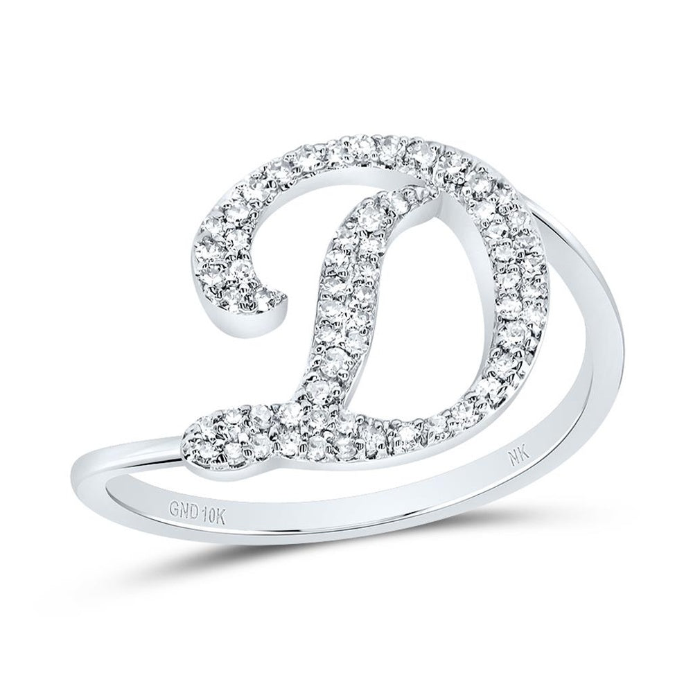 10K White Gold Diamond Initial D Ring - 1/5 Carat Total Diamond Weight