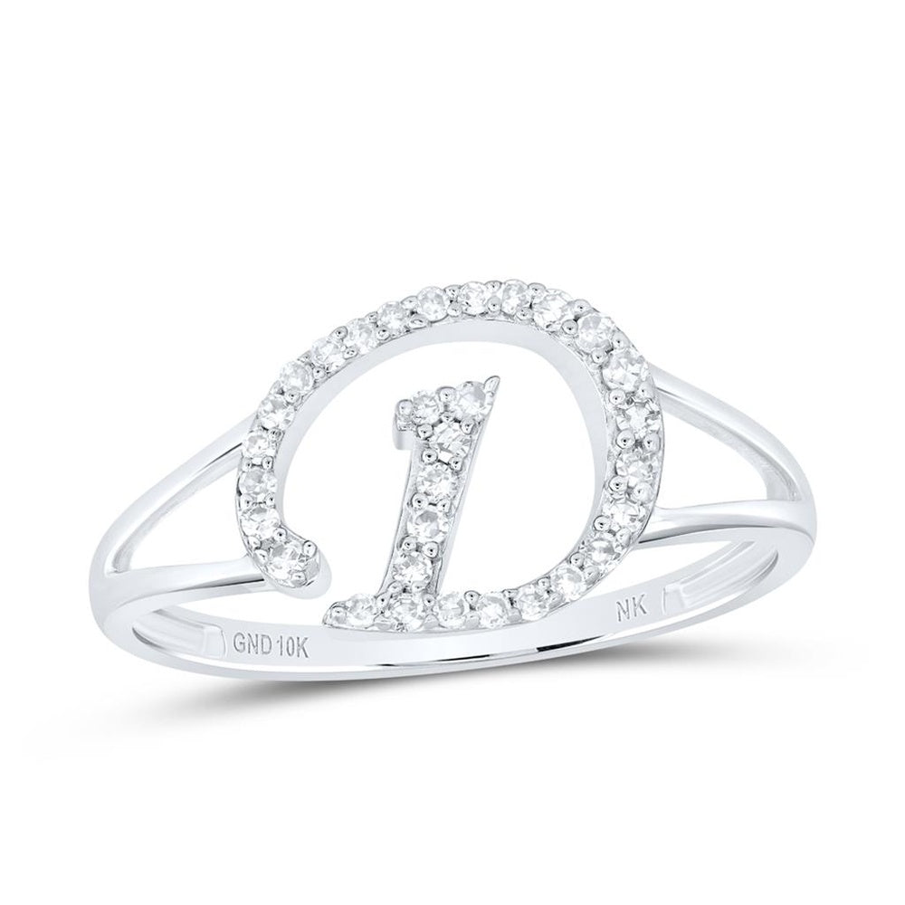 10K White Gold Diamond Initial D Ring - 1/7 Carat Total Diamond Weight
