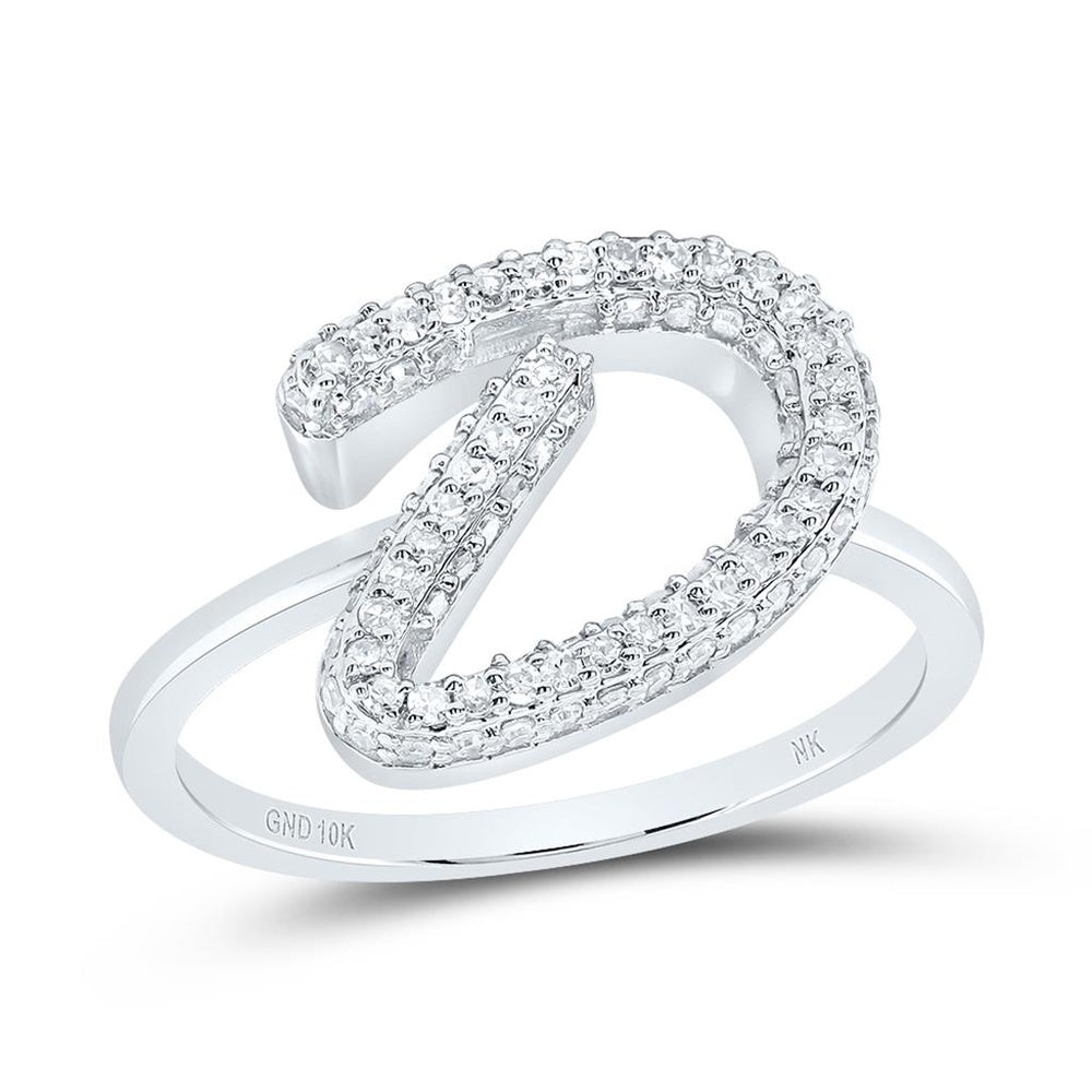 10K White Gold Diamond Initial D Ring - 3/8 Carat Total Diamond Weight