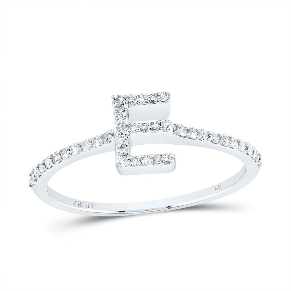 10K White Gold Diamond Initial E Ring - 1/7 Carat Total Diamond Weight