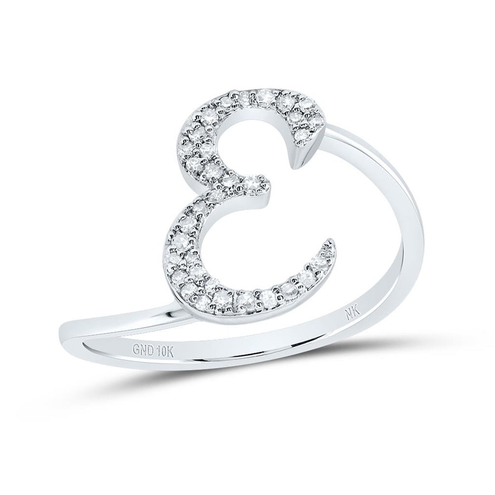 10K White Gold Diamond Initial E Ring - 1/8 Carat Total Diamond Weight