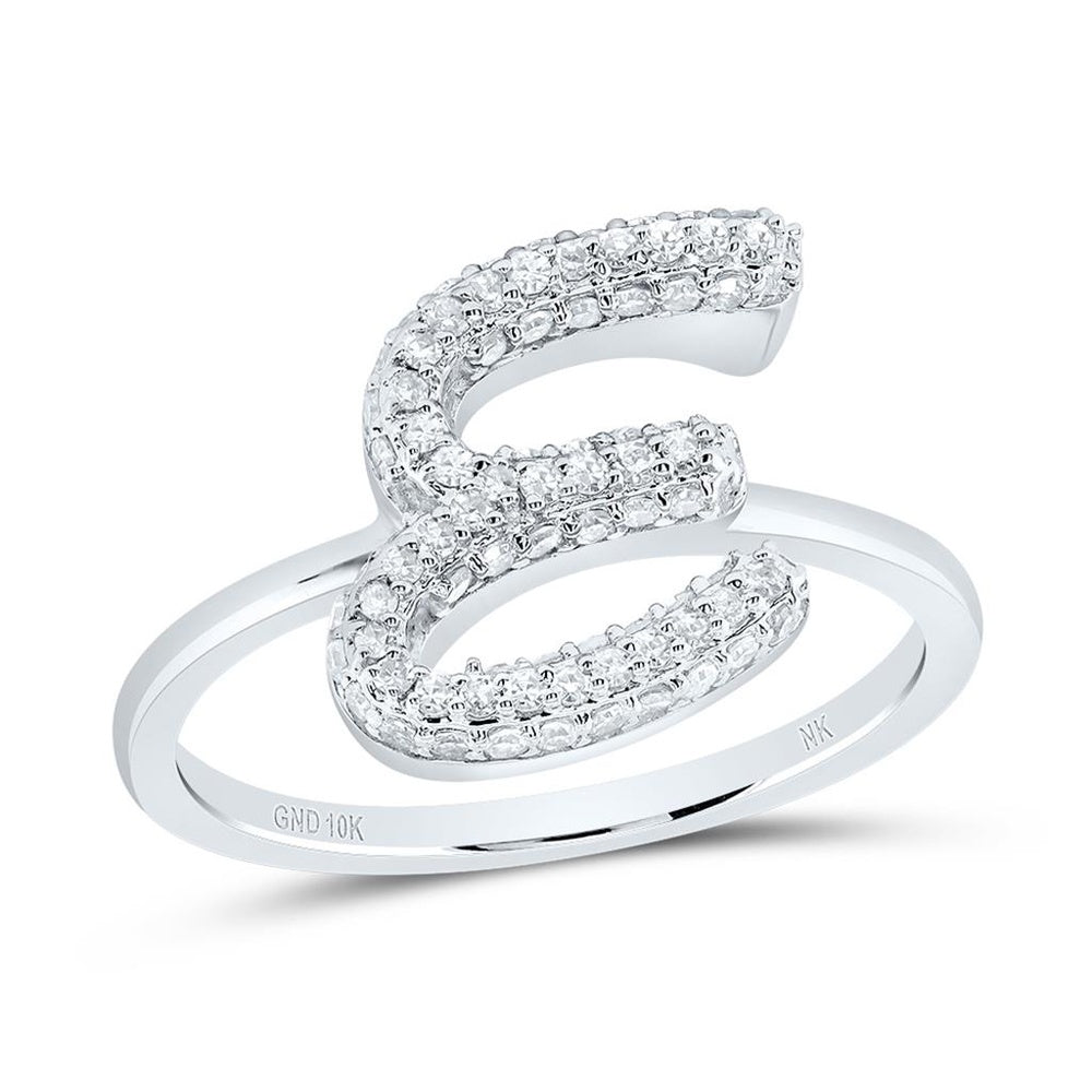 10K White Gold Diamond Initial E Ring - 3/8 Carat Total Diamond Weight
