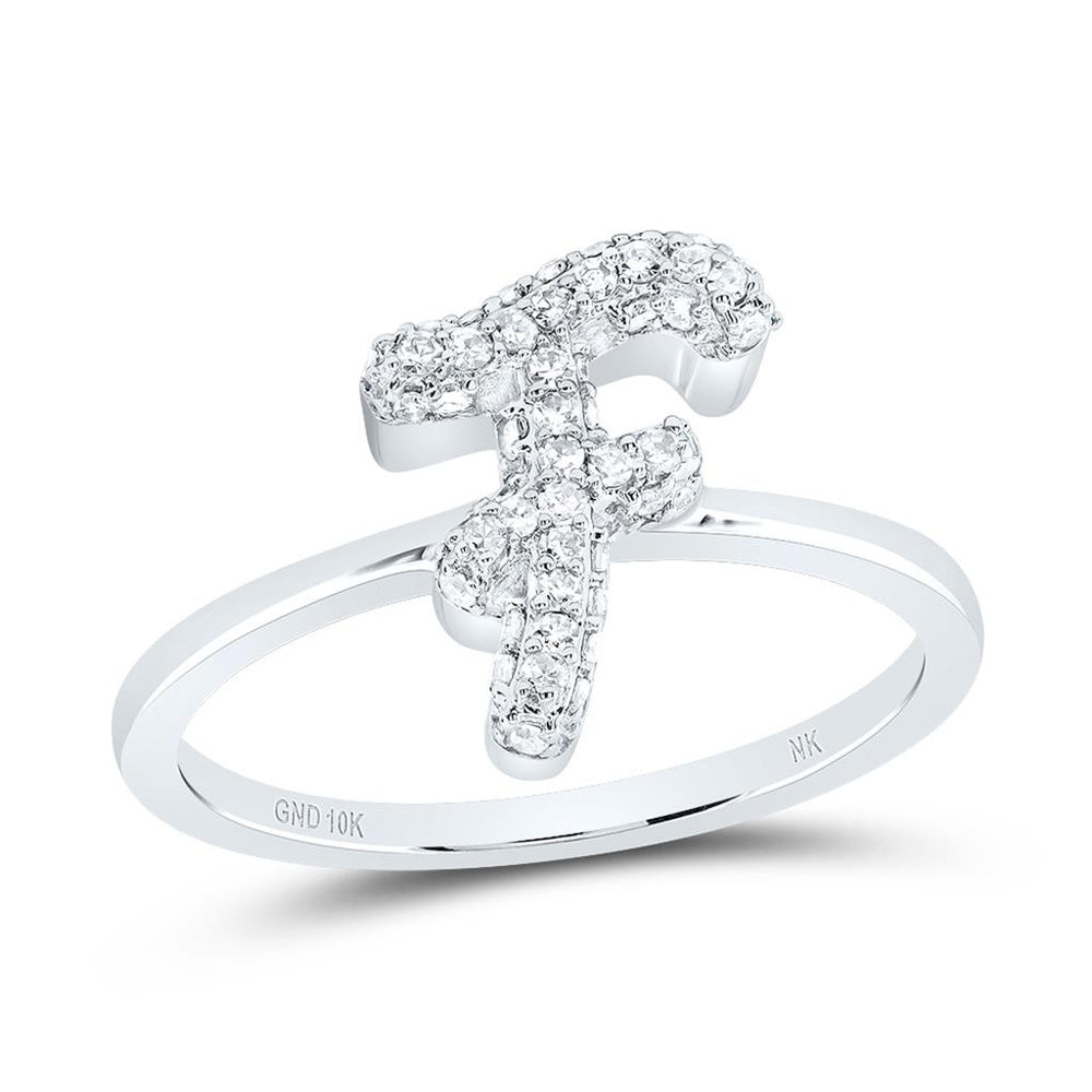 10K White Gold Diamond Initial F Ring - 1/4 Carat Total Diamond Weight