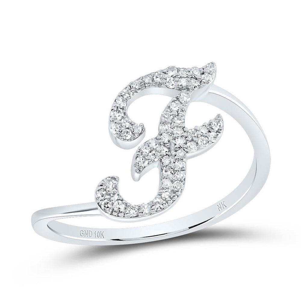 10K White Gold Diamond Initial F Ring - 1/7 Carat Total Diamond Weight