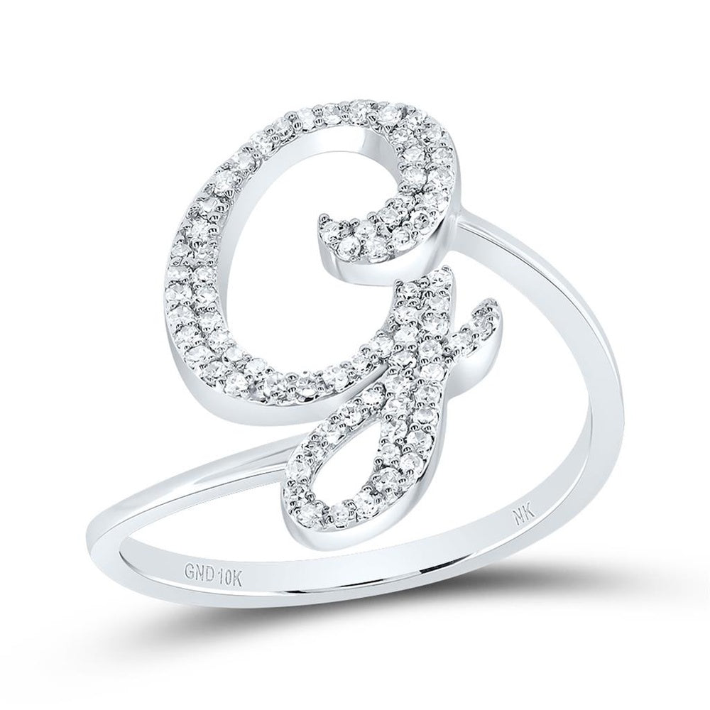 10K White Gold Diamond Initial G Ring - 1/4 Carat Total Diamond Weight