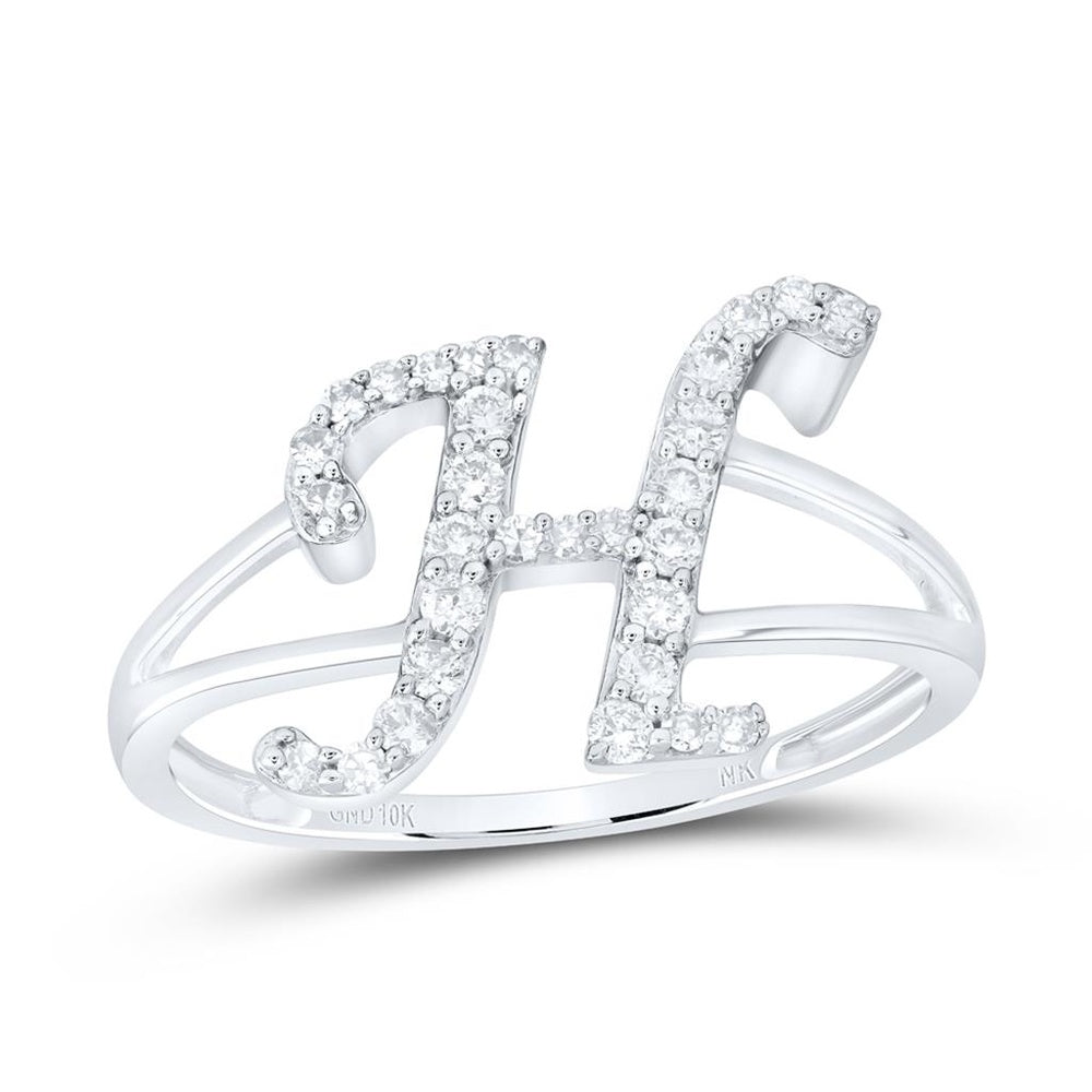 10K White Gold Diamond Initial H Ring - 1/4 Carat Total Diamond Weight