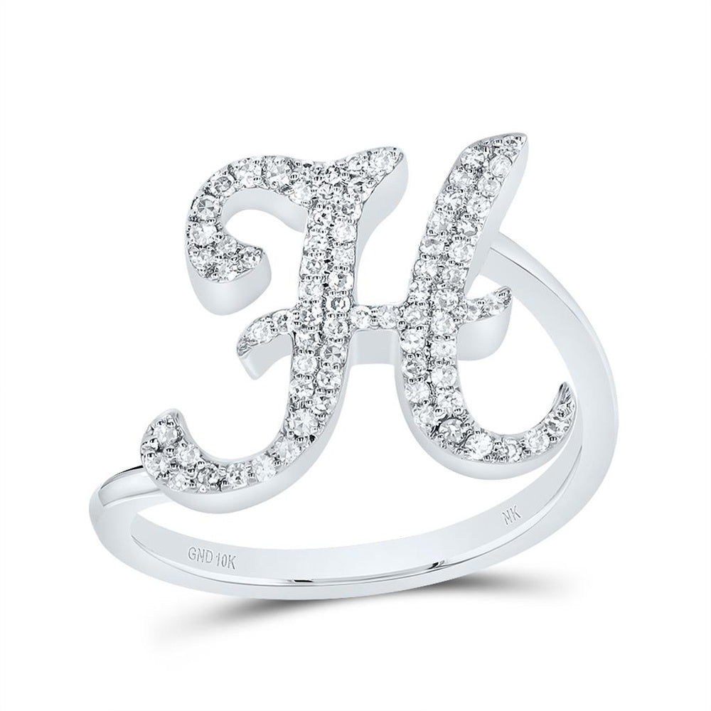 10K White Gold Diamond Initial H Ring - 1/4 Carat Total Diamond Weight