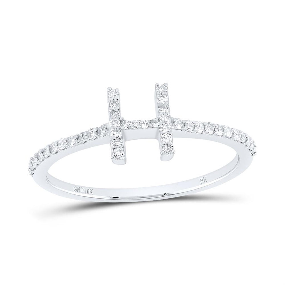 10K White Gold Diamond Initial H Ring - 1/7 Carat Total Diamond Weight