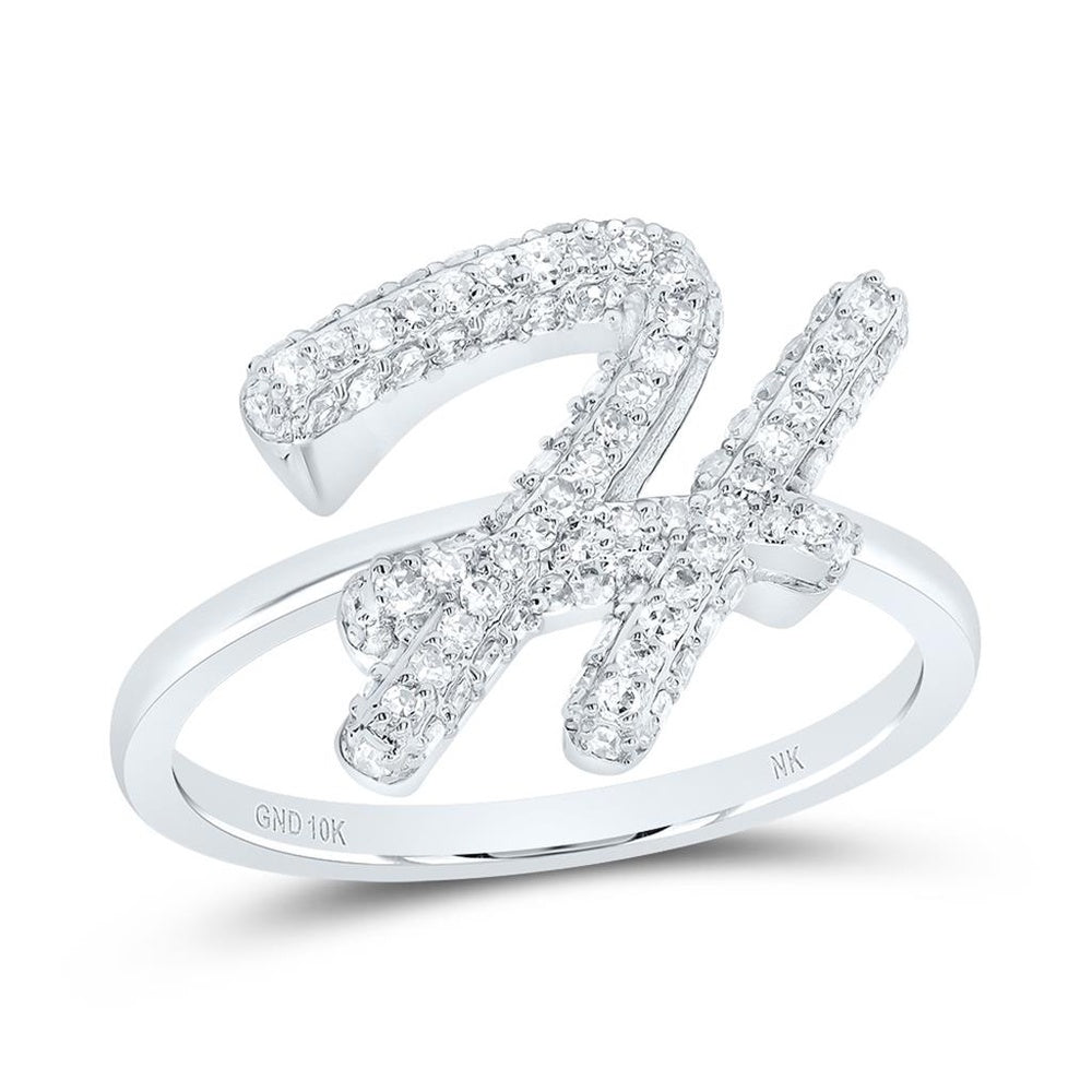 10K White Gold Diamond Initial H Ring - 3/8 Carat Total Diamond Weight