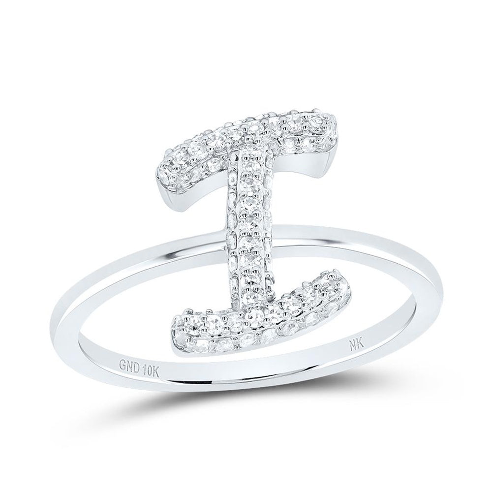 10K White Gold Diamond Initial I Ring - 1/3 Carat Total Diamond Weight