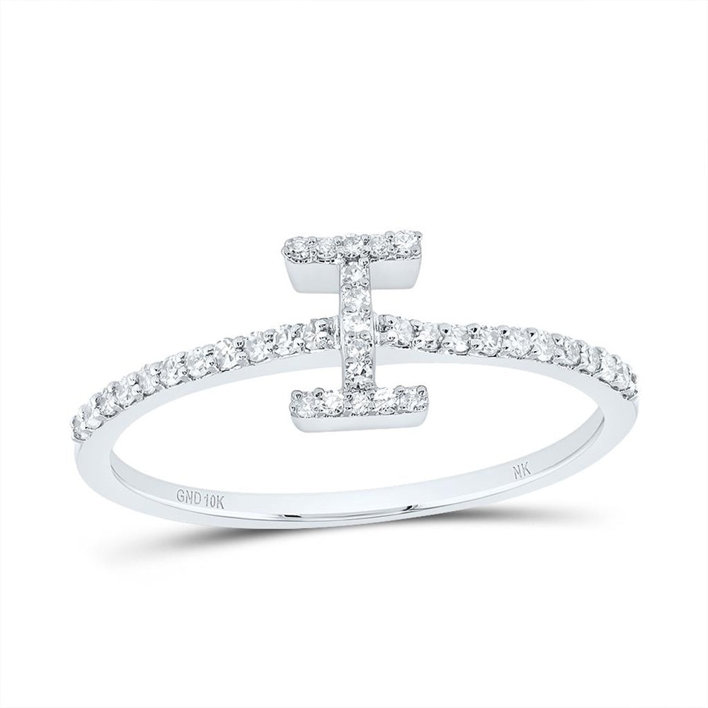 10K White Gold Diamond Initial I Ring - 1/7 Carat Total Diamond Weight