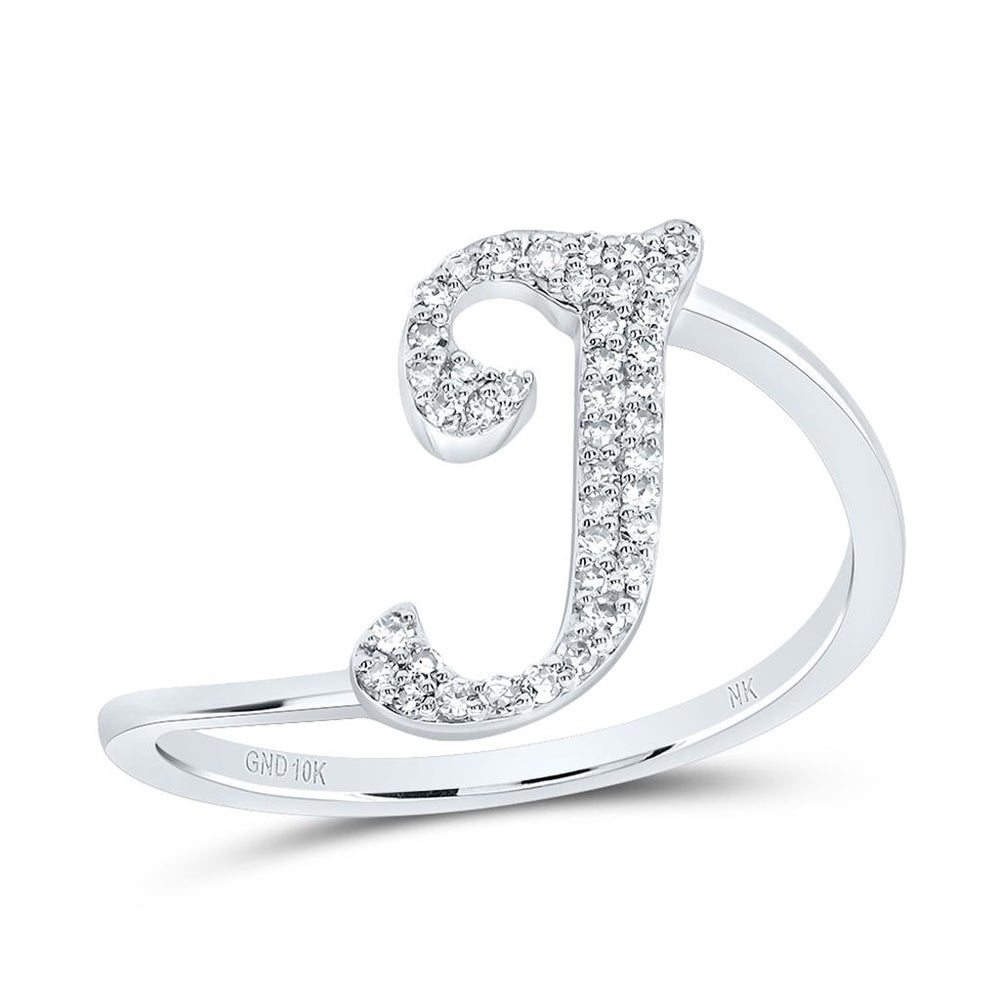 10K White Gold Diamond Initial I Ring - 1/8 Carat Total Diamond Weight