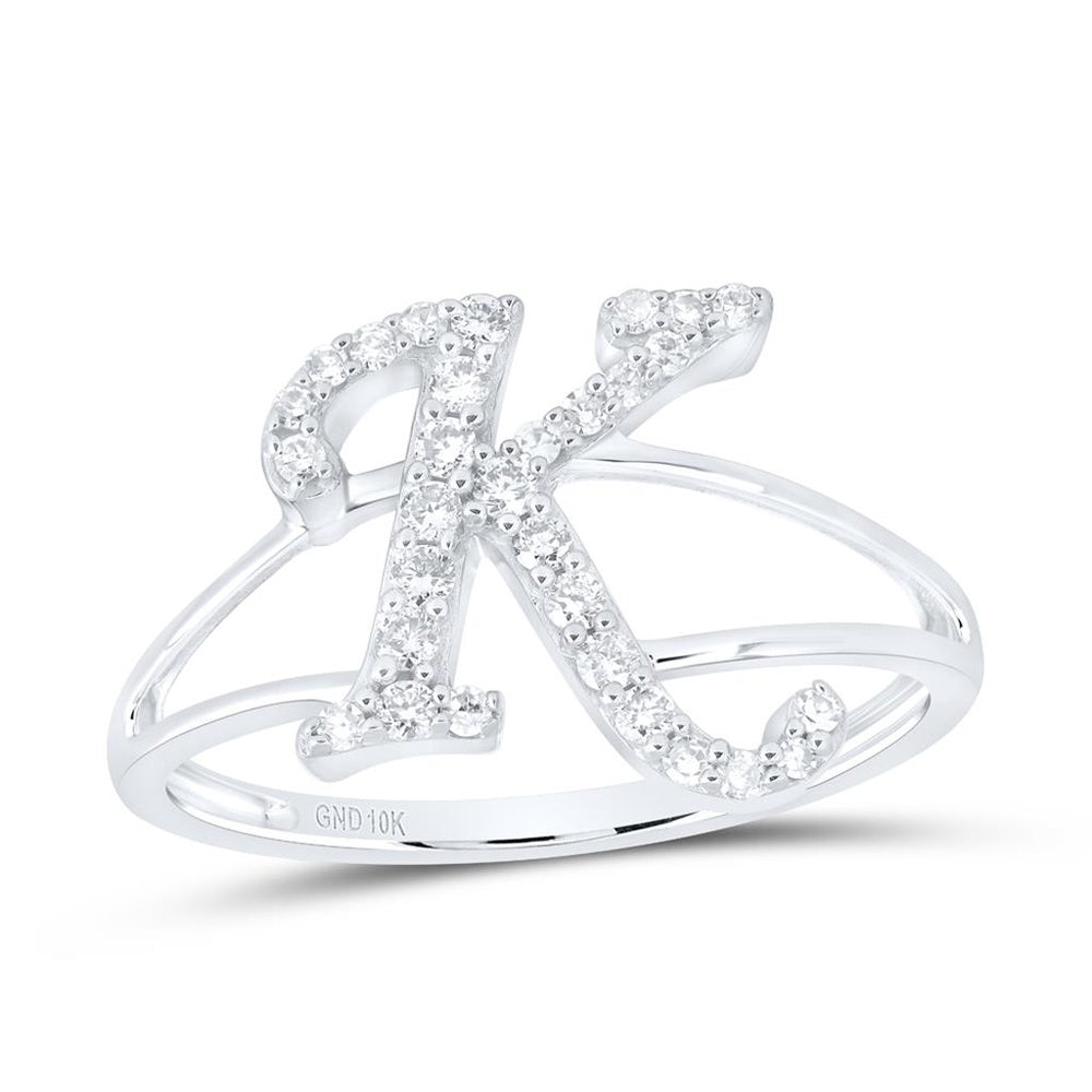 10K White Gold Diamond Initial K Ring - 1/4 Carat Total Diamond Weight