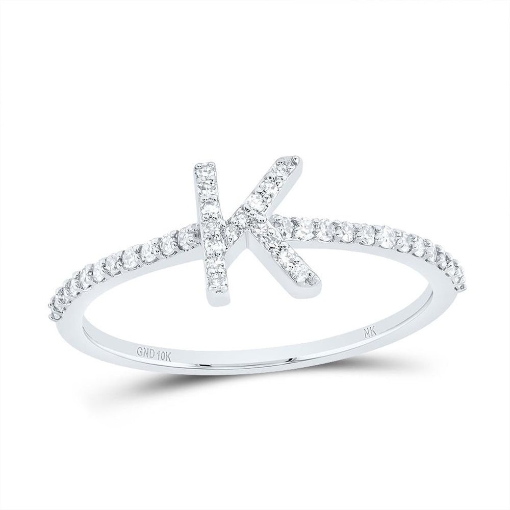 10K White Gold Diamond Initial K Ring - 1/7 Carat Total Diamond Weight