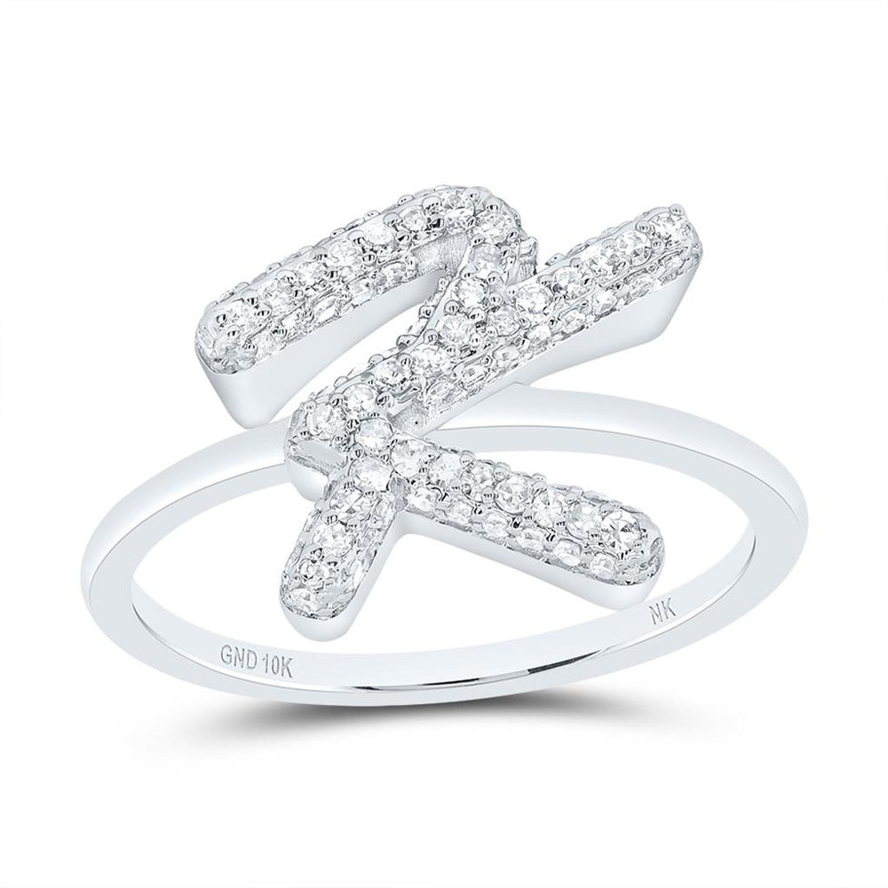 10K White Gold Diamond Initial K Ring - 3/8 Carat Total Diamond Weight