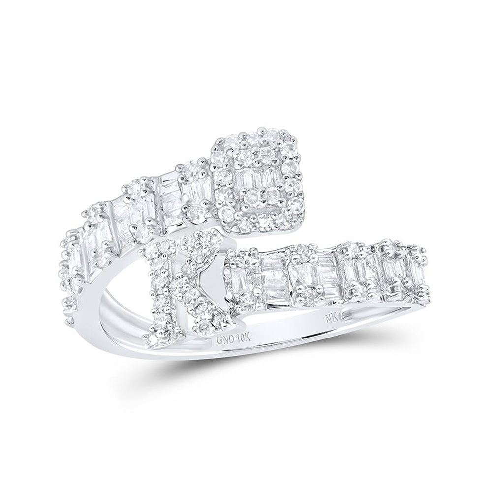 10K White Gold Diamond Initial K Ring - 5/8 Carat Total Diamond Weight