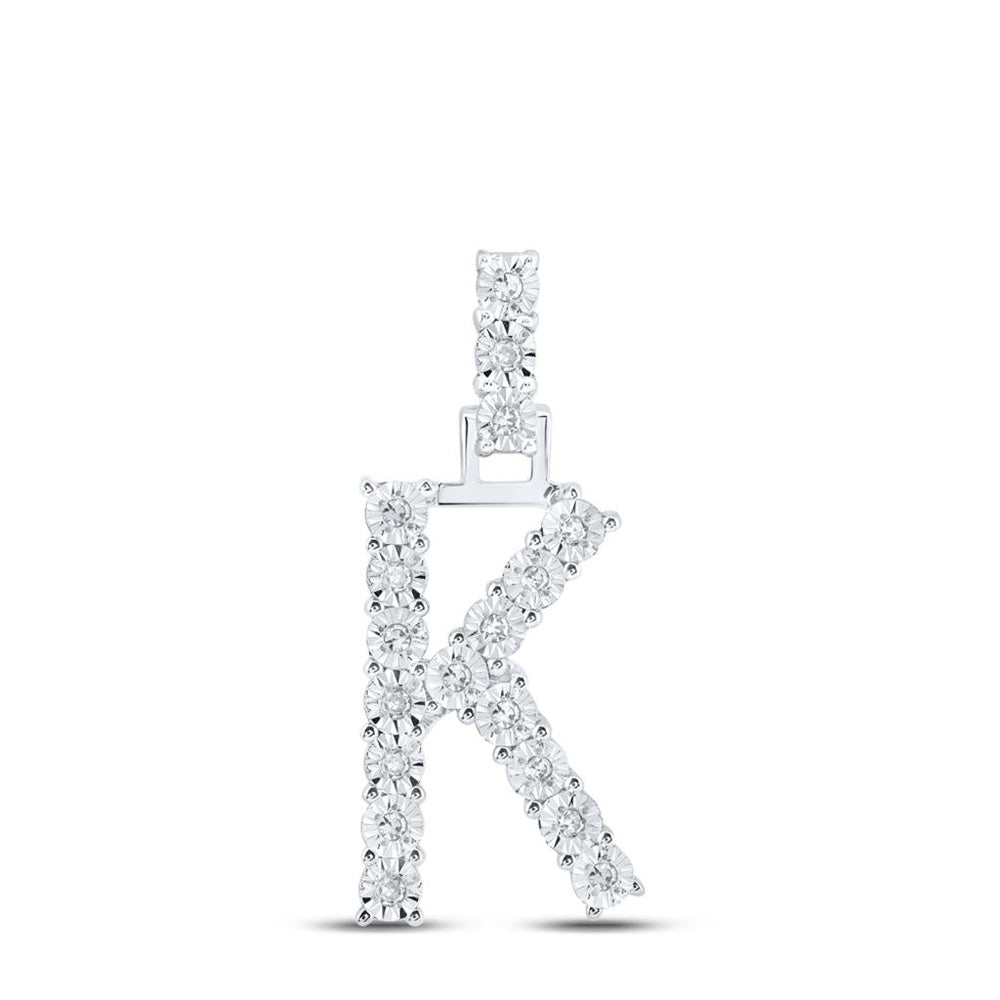 10K White Gold Diamond Initial L Pendant - 1/10 Carat Total Diamond Weight