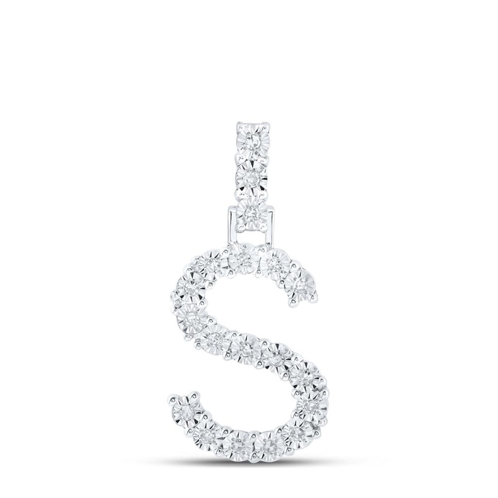 10K White Gold Diamond Initial L Pendant - 1/10 Carat Total Diamond Weight
