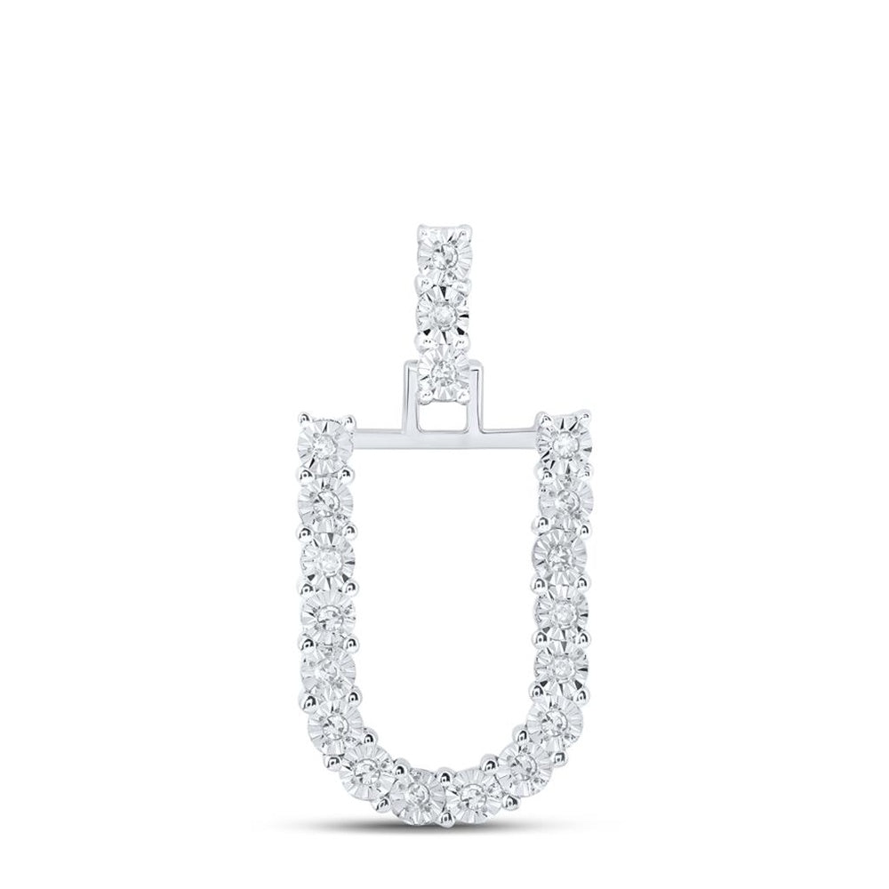 10K White Gold Diamond Initial L Pendant - 1/10 Carat Total Diamond Weight
