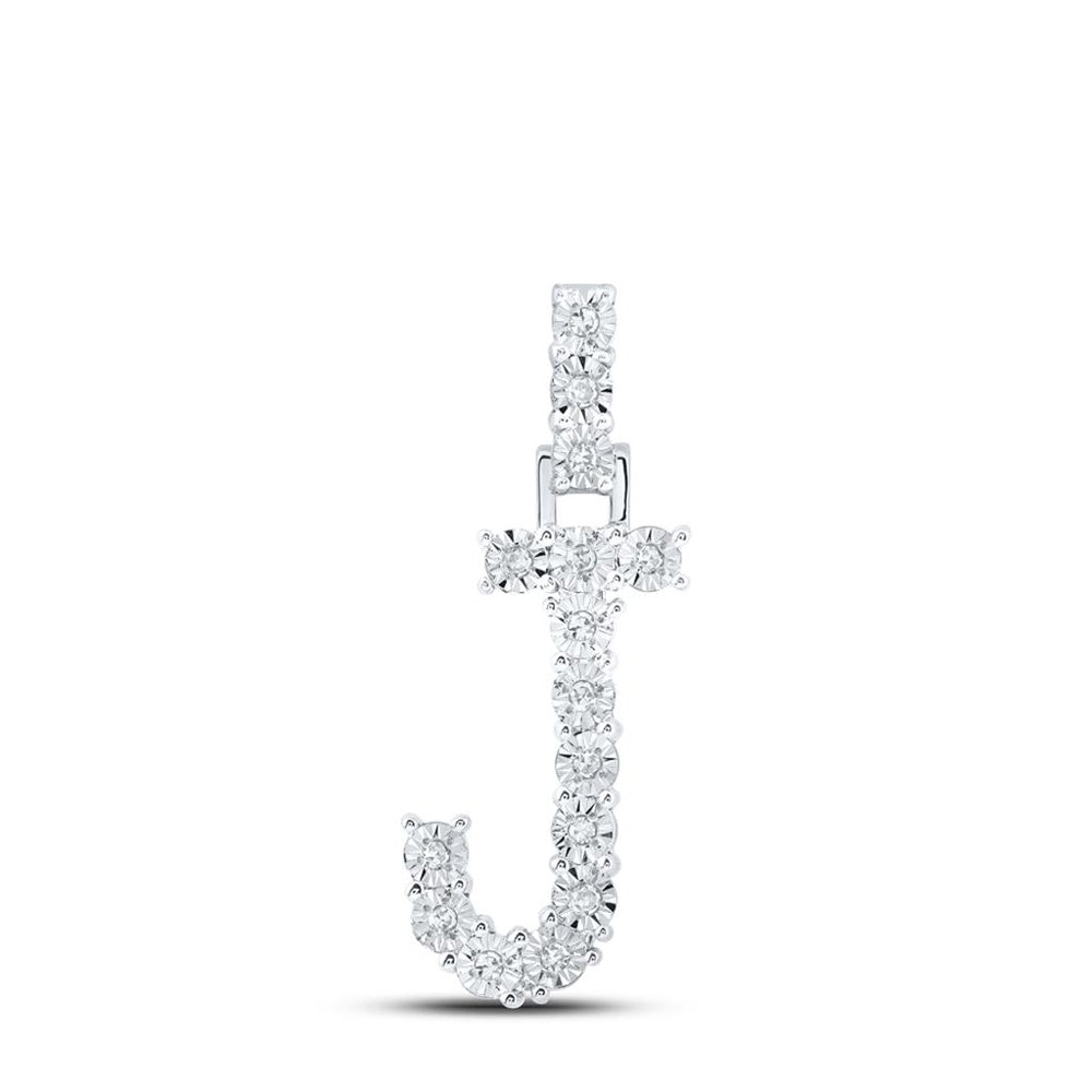 10K White Gold Diamond Initial L Pendant - 1/12 Carat Total Diamond Weight