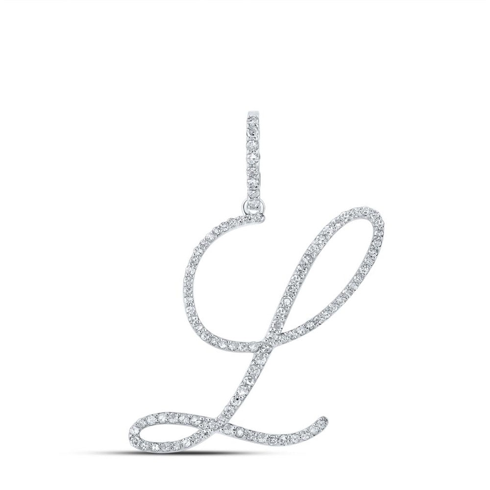 10K White Gold Diamond Initial L Pendant - 1/2 Carat Total Diamond Weight