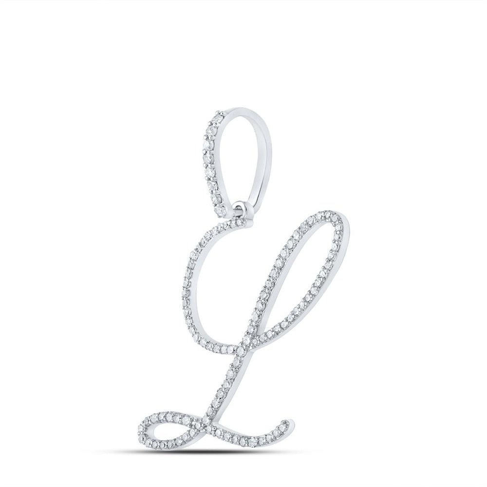 10K White Gold Diamond Initial L Pendant - 1/2 Carat Total Diamond Weight