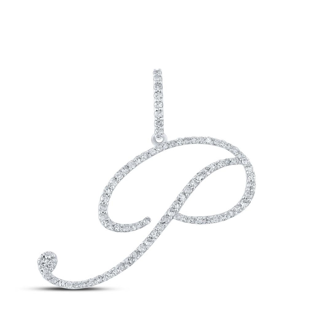 10K White Gold Diamond Initial L Pendant - 1/2 Carat Total Diamond Weight