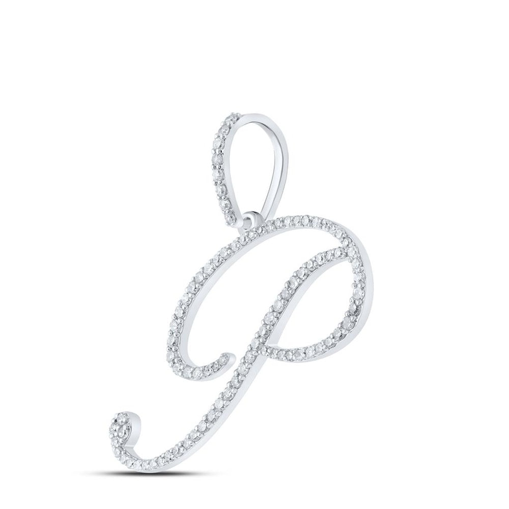 10K White Gold Diamond Initial L Pendant - 1/2 Carat Total Diamond Weight