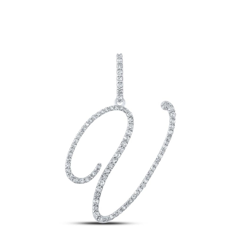 10K White Gold Diamond Initial L Pendant - 1/2 Carat Total Diamond Weight