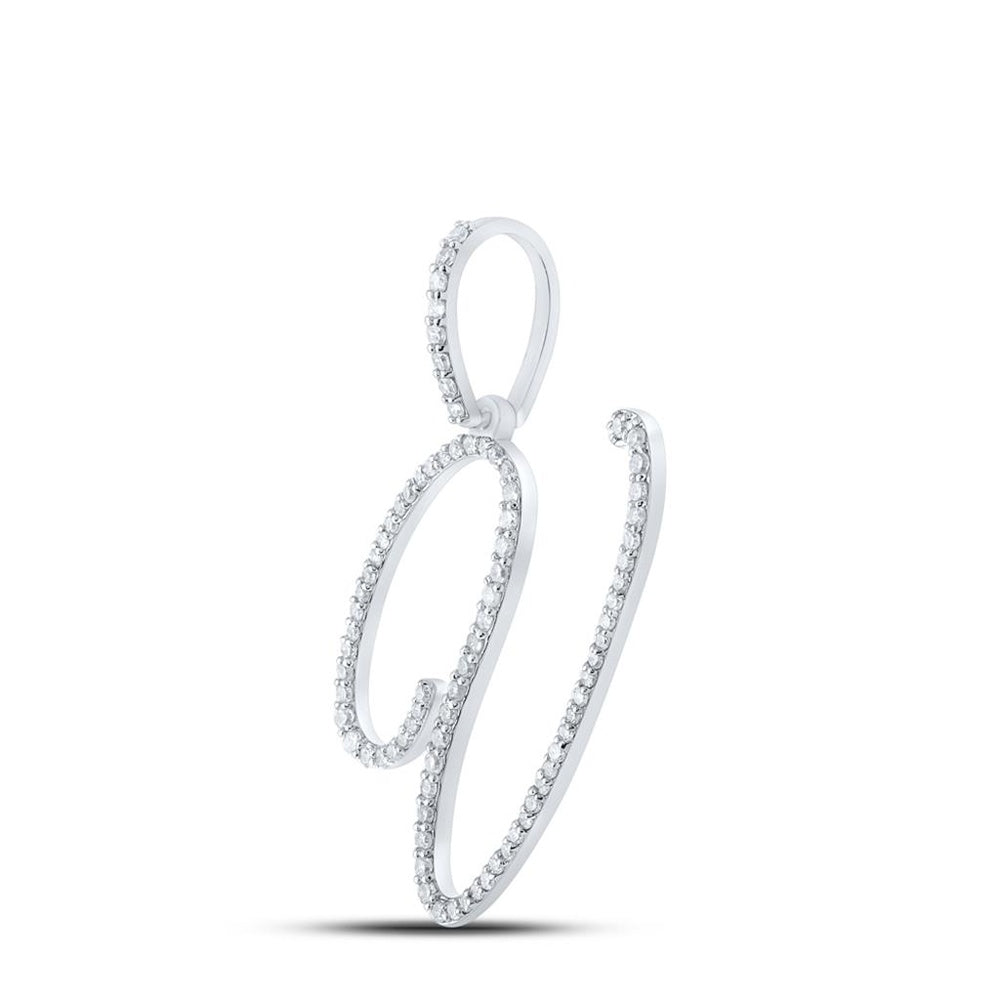 10K White Gold Diamond Initial L Pendant - 1/2 Carat Total Diamond Weight