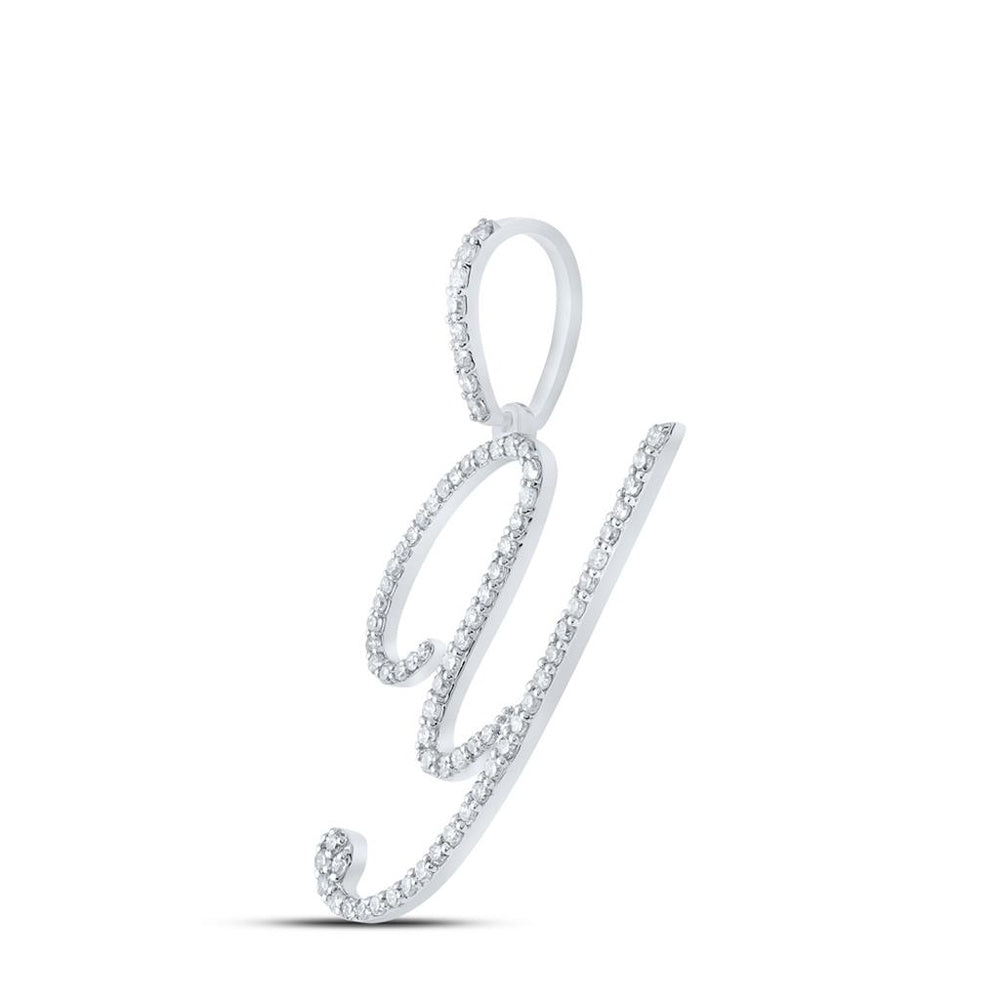 10K White Gold Diamond Initial L Pendant - 1/2 Carat Total Diamond Weight