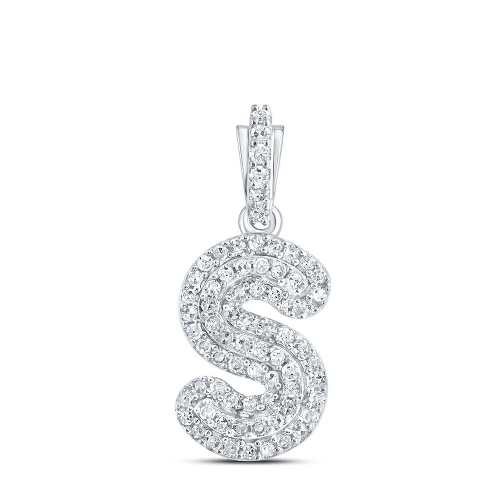 10K White Gold Diamond Initial L Pendant - 1/5 Carat Total Diamond Weight